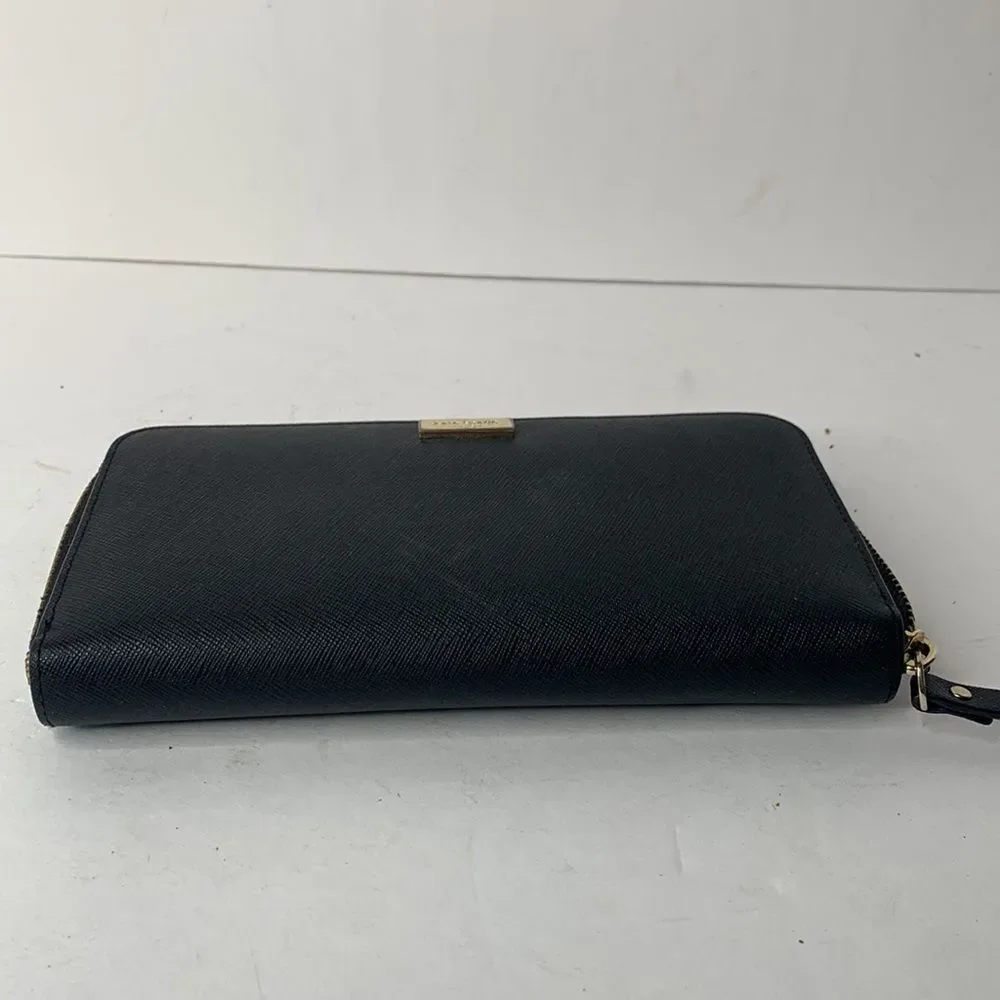 Kate Spade Newberry Lane black crossgrain leather continental zip-around wallet